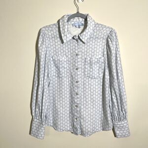 Hill House Women's Light Blue & White Baroque Shell Blouse Medium Linen Blend